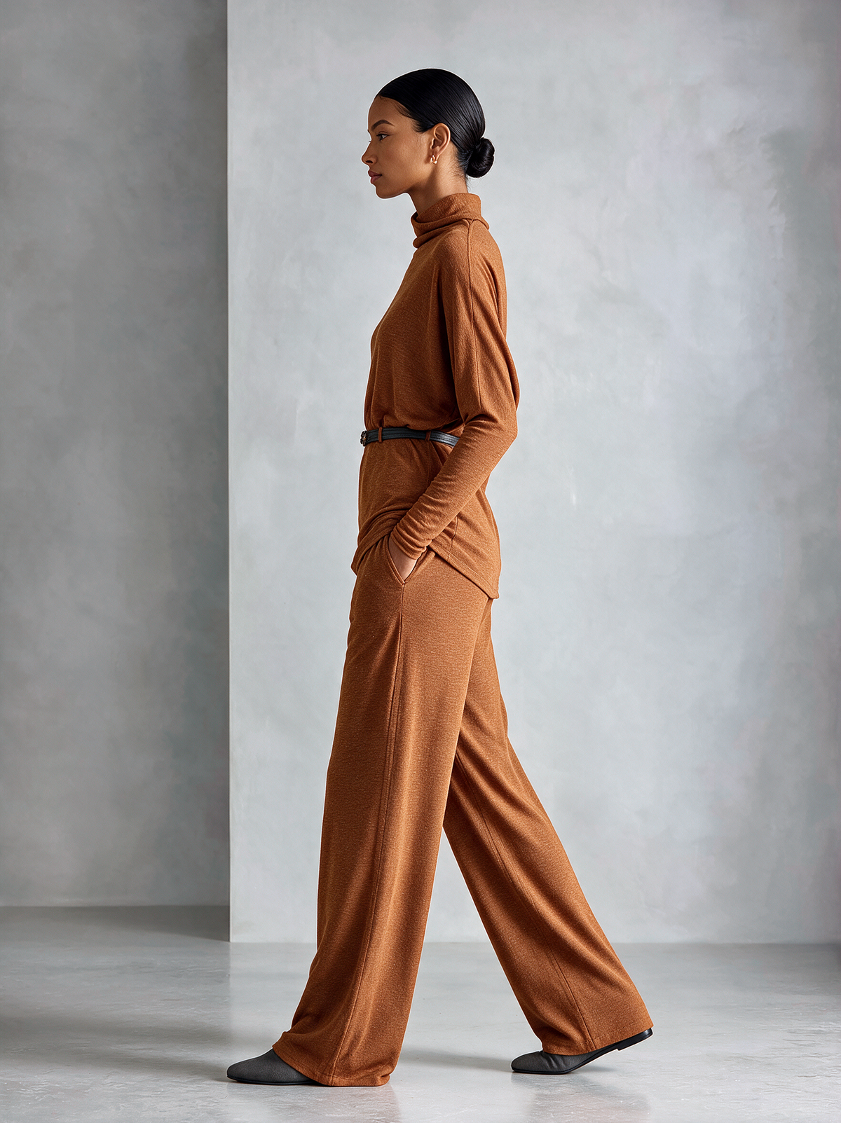 Ophelia | Women's Turtleneck Knit Top & Wide-Leg Trousers Set