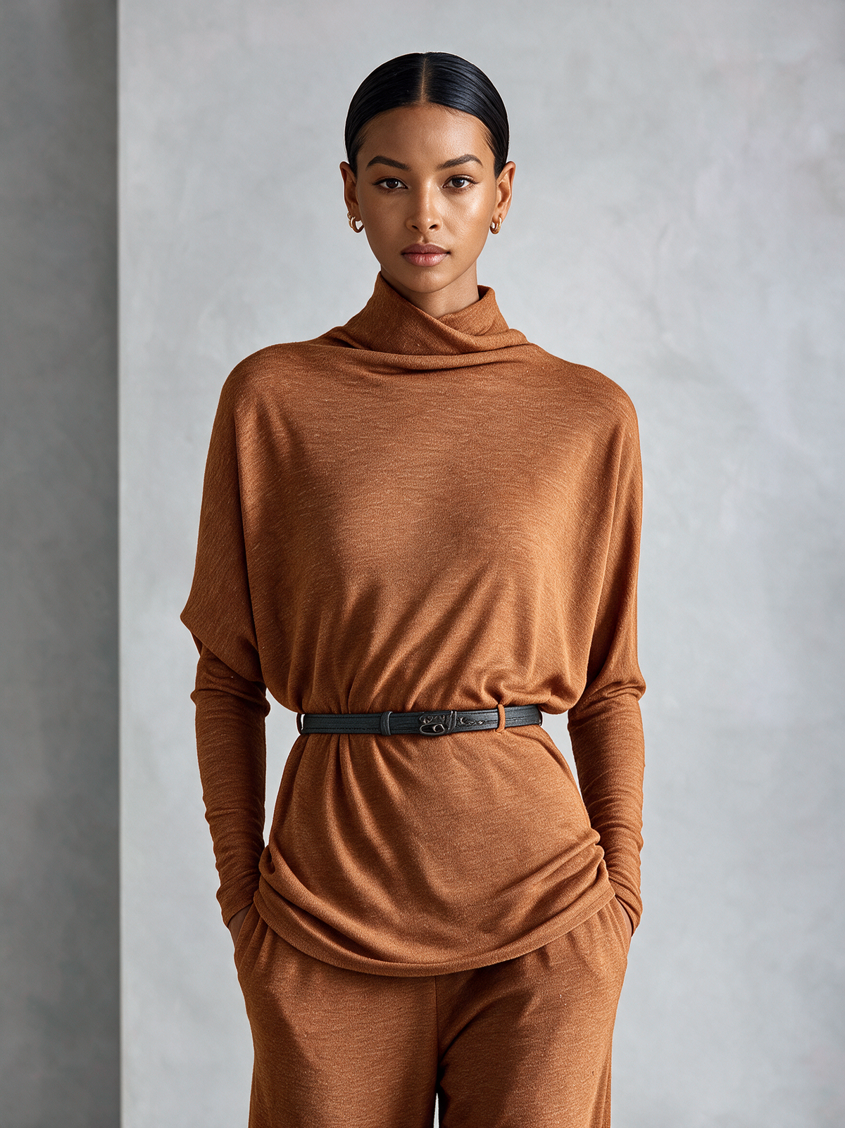 Ophelia | Women's Turtleneck Knit Top & Wide-Leg Trousers Set
