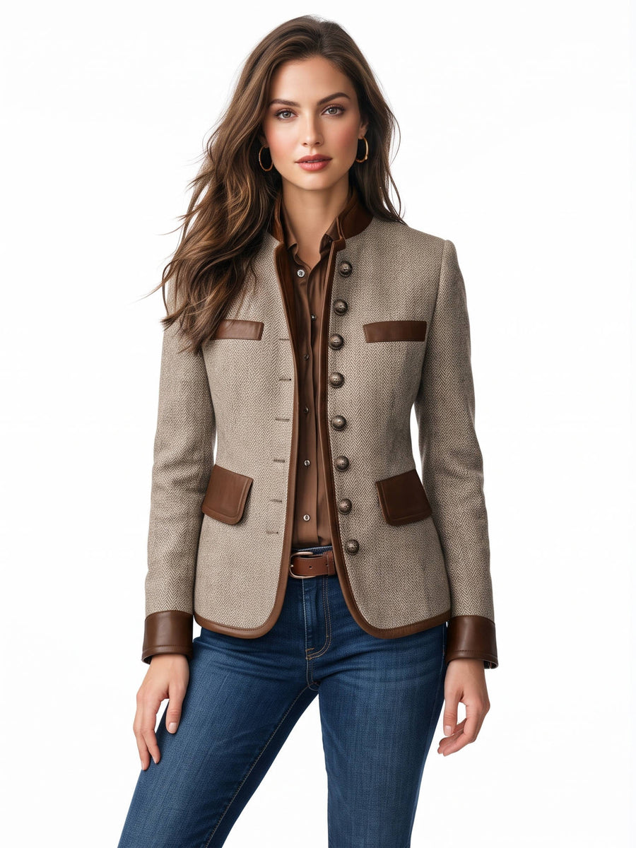 Dorothea-Henrietta | Women's Tweed Leather-Trim Tailored Blazer