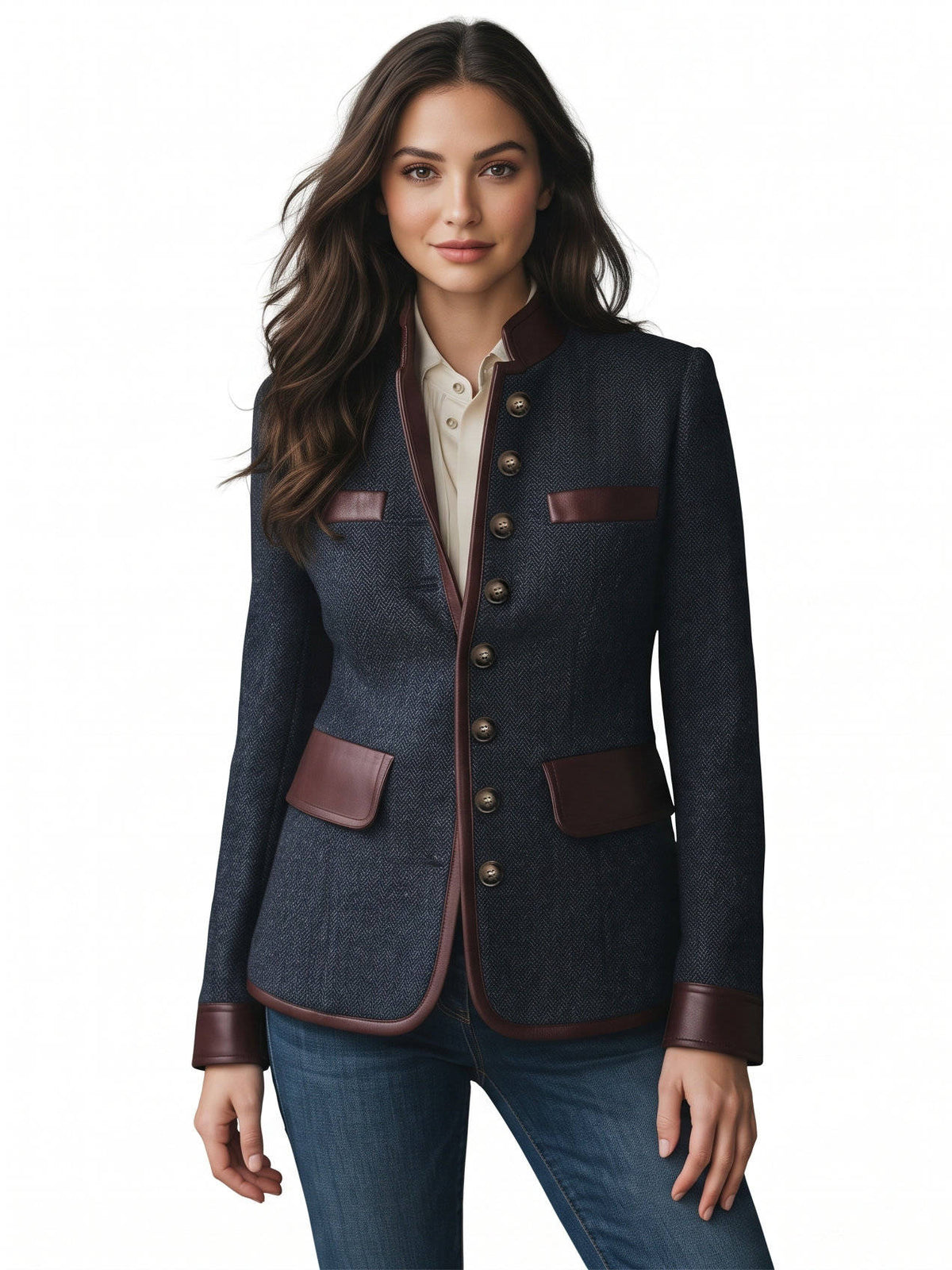 Dorothea-Henrietta | Women's Tweed Leather-Trim Tailored Blazer