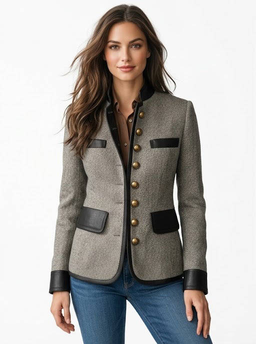 Dorothea-Henrietta | Women's Tweed Leather-Trim Tailored Blazer