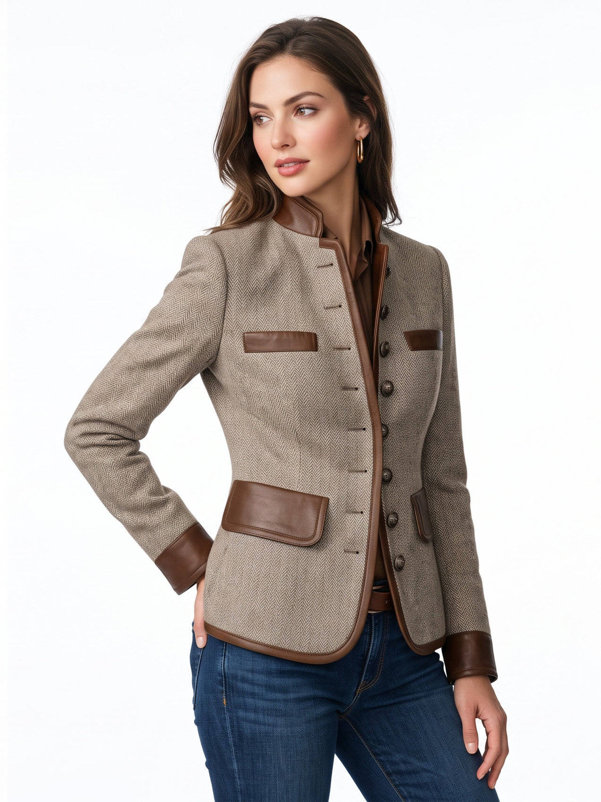 Dorothea-Henrietta | Women's Tweed Leather-Trim Tailored Blazer