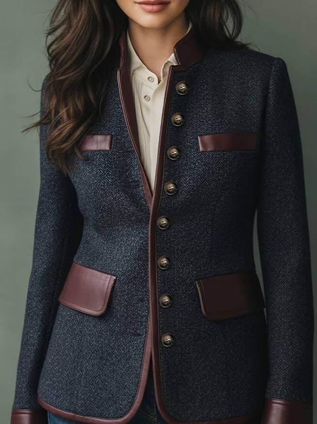 Dorothea-Henrietta | Women's Tweed Leather-Trim Tailored Blazer