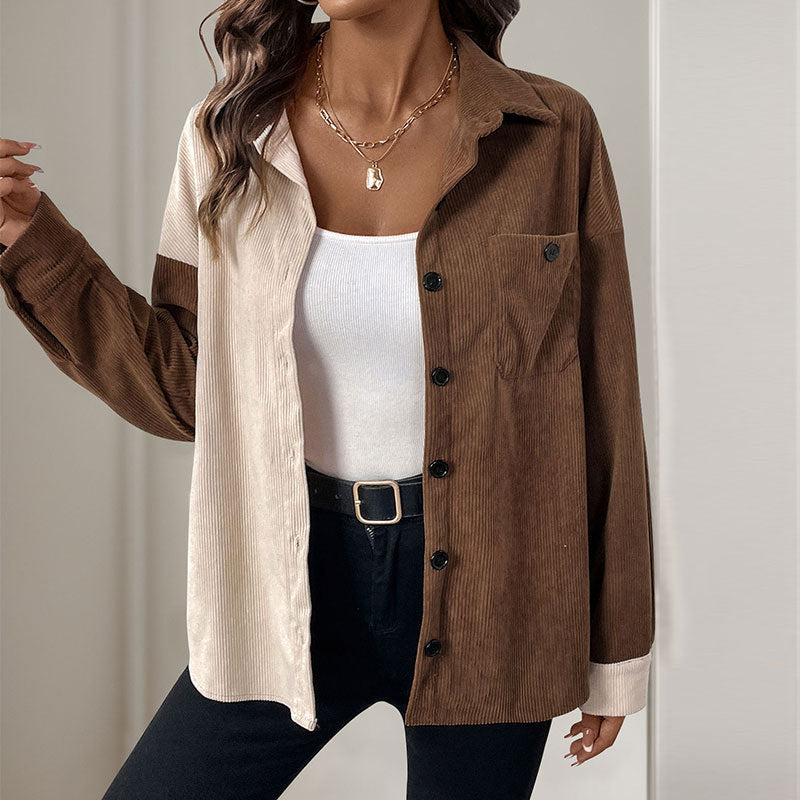 Odette-Paloma | Women's Two-Tone Corduroy Shirt with Patch Pocket