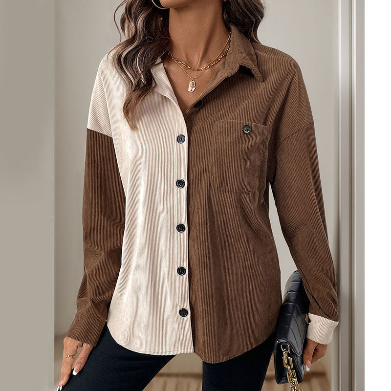 Odette-Paloma | Women's Two-Tone Corduroy Shirt with Patch Pocket