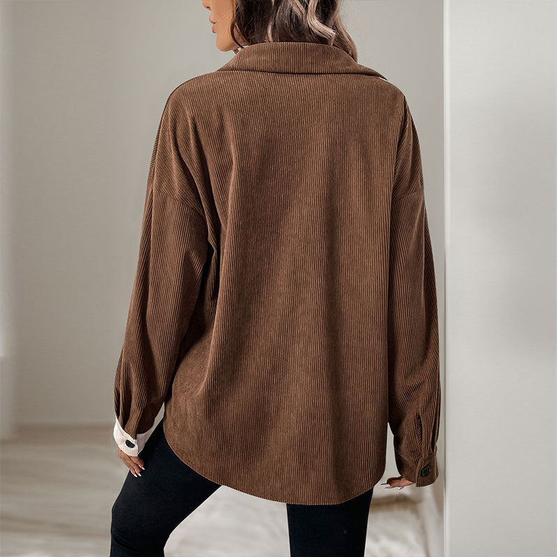 Odette-Paloma | Women's Two-Tone Corduroy Shirt with Patch Pocket