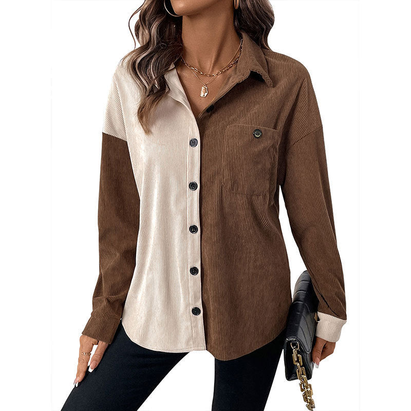 Odette-Paloma | Women's Two-Tone Corduroy Shirt with Patch Pocket