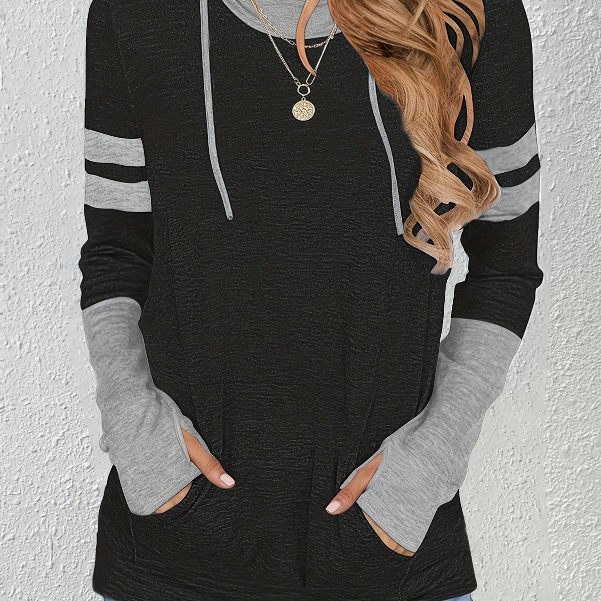 Ruth-Ophelia | Women's Two-Tone Drawstring Hoodie