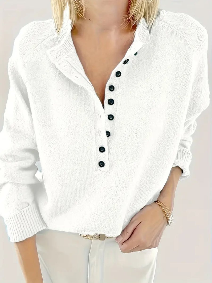 Estelle | Women's V-Neck Half-Button Placket Jumper