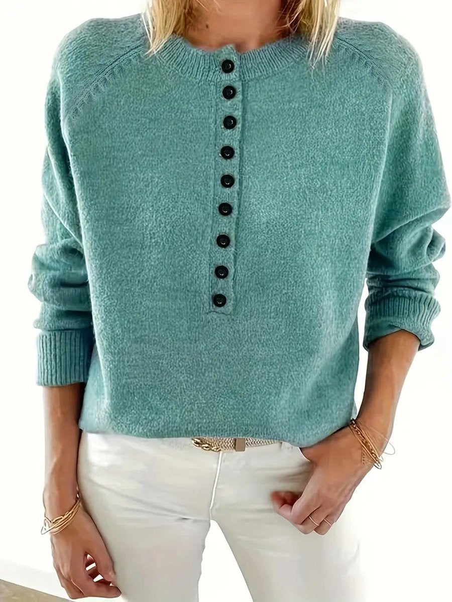 Estelle | Women's V-Neck Half-Button Placket Jumper