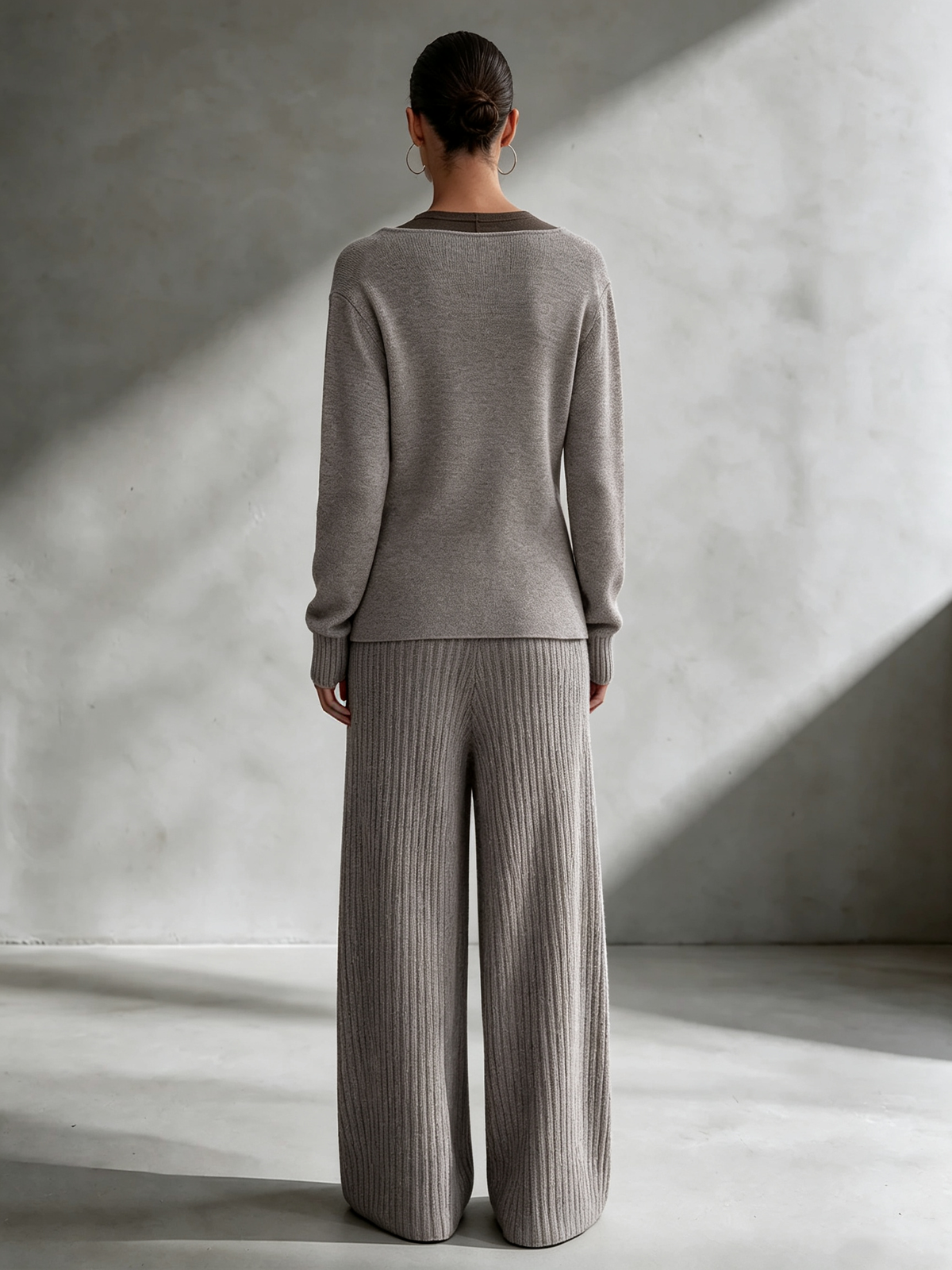 Roberta-Matilda | Women's V-Neck Knit Top & Wide-Leg Trouser Set