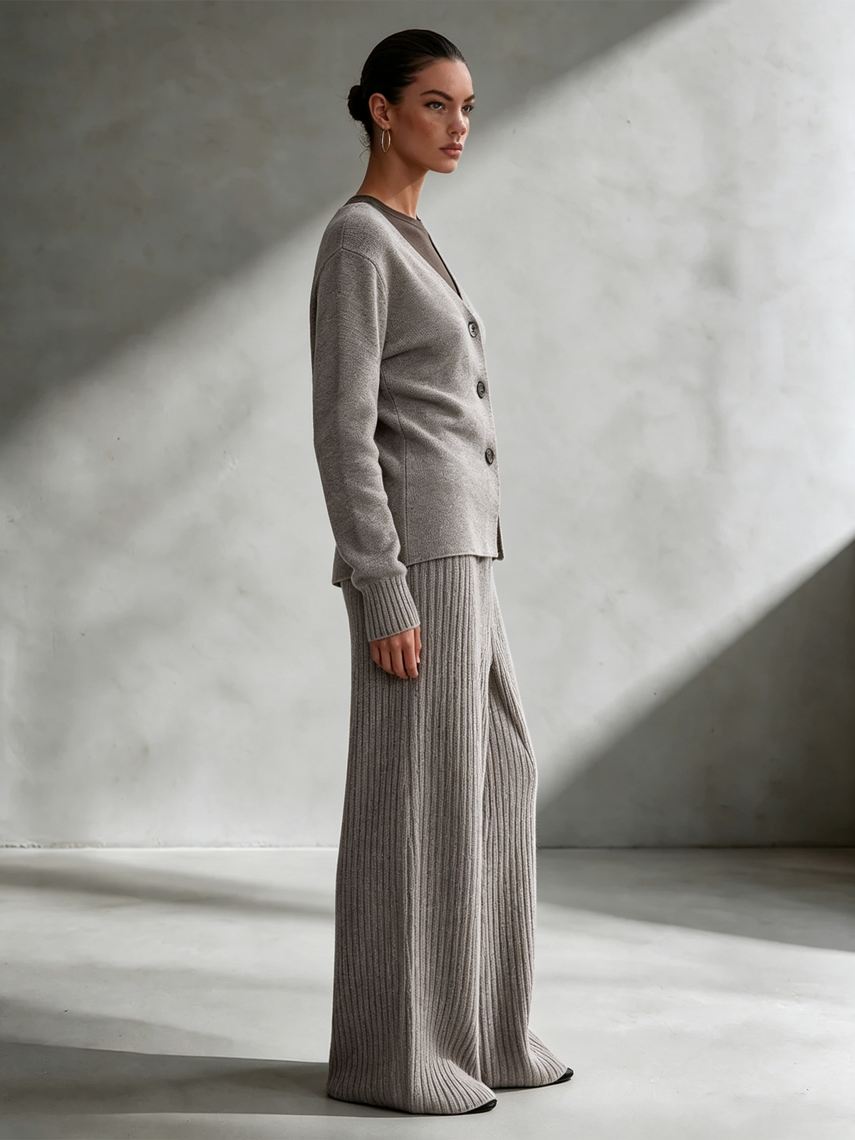 Roberta-Matilda | Women's V-Neck Knit Top & Wide-Leg Trouser Set