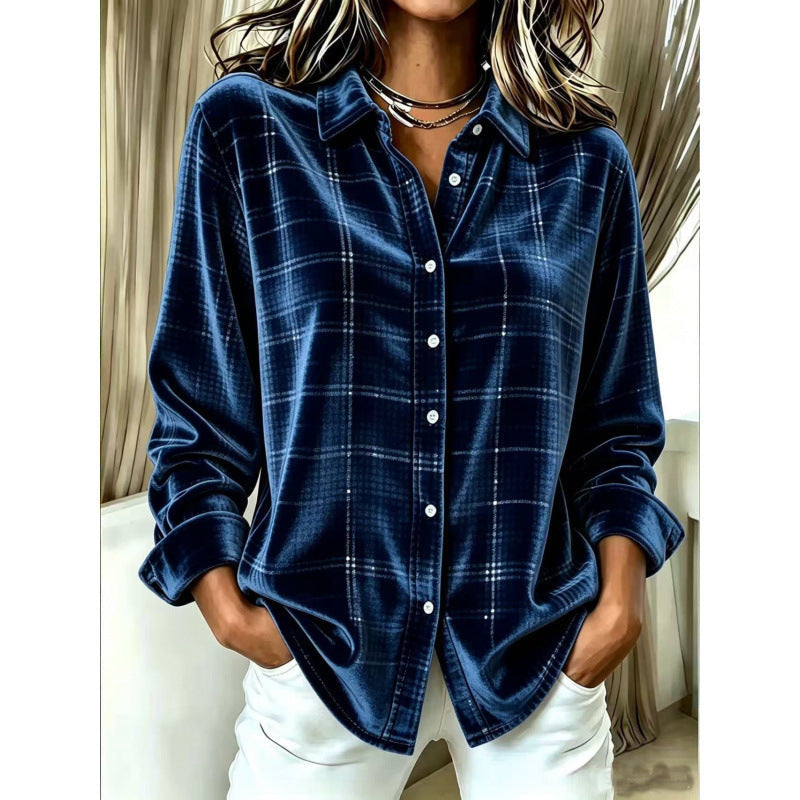 Cordelia | Women's Velvet Check Oversized Blouse