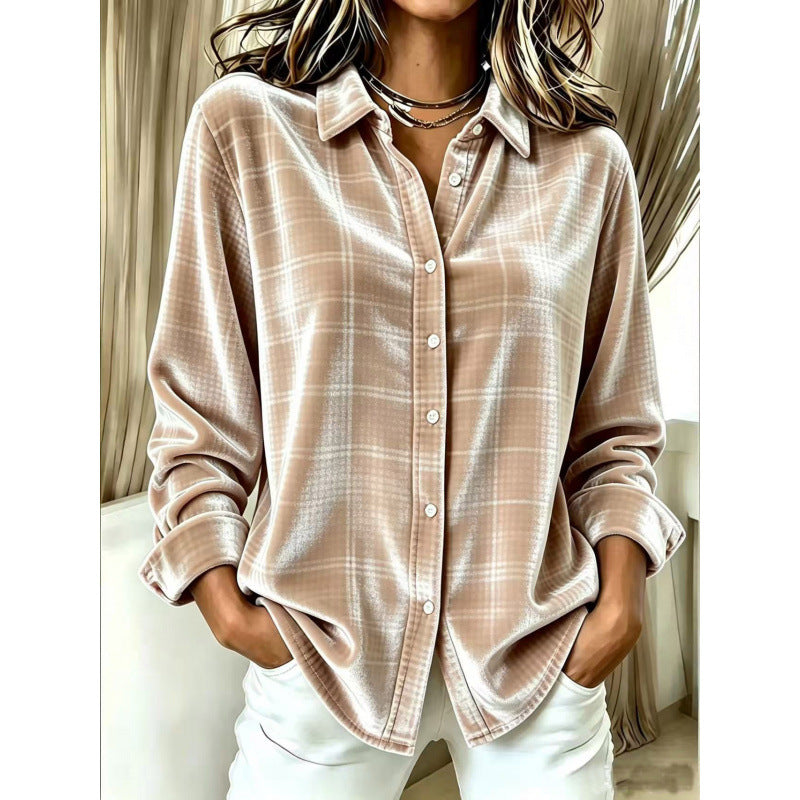 Cordelia | Women's Velvet Check Oversized Blouse