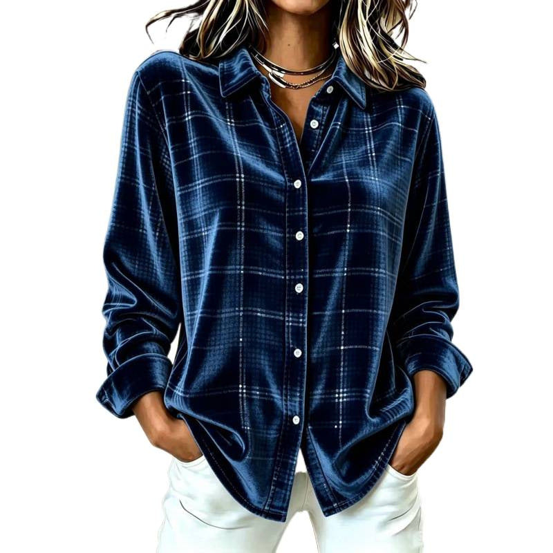 Cordelia | Women's Velvet Check Oversized Blouse