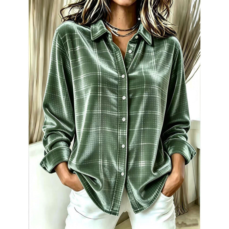 Cordelia | Women's Velvet Check Oversized Blouse