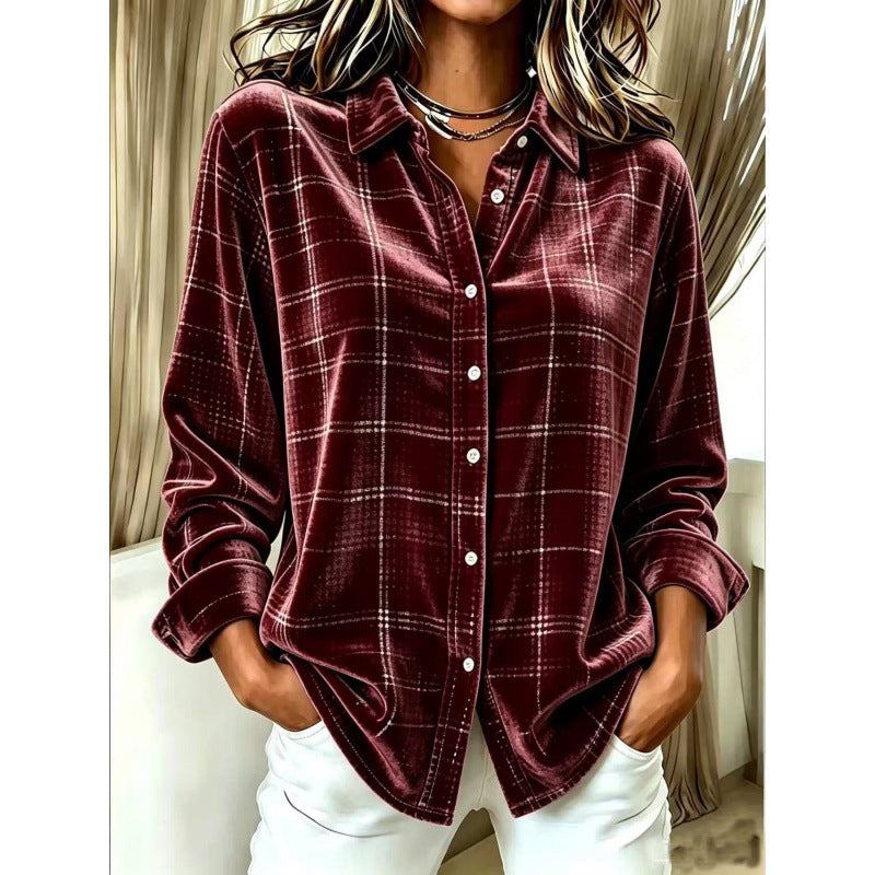 Cordelia | Women's Velvet Check Oversized Blouse
