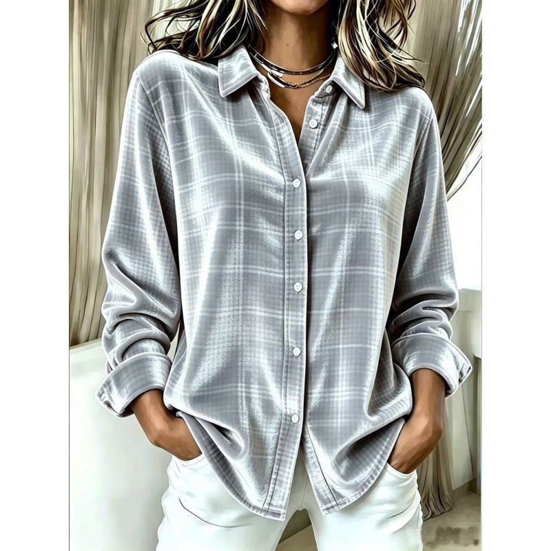 Cordelia | Women's Velvet Check Oversized Blouse