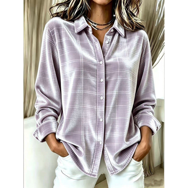 Cordelia | Women's Velvet Check Oversized Blouse