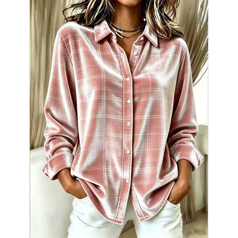 Cordelia | Women's Velvet Check Oversized Blouse