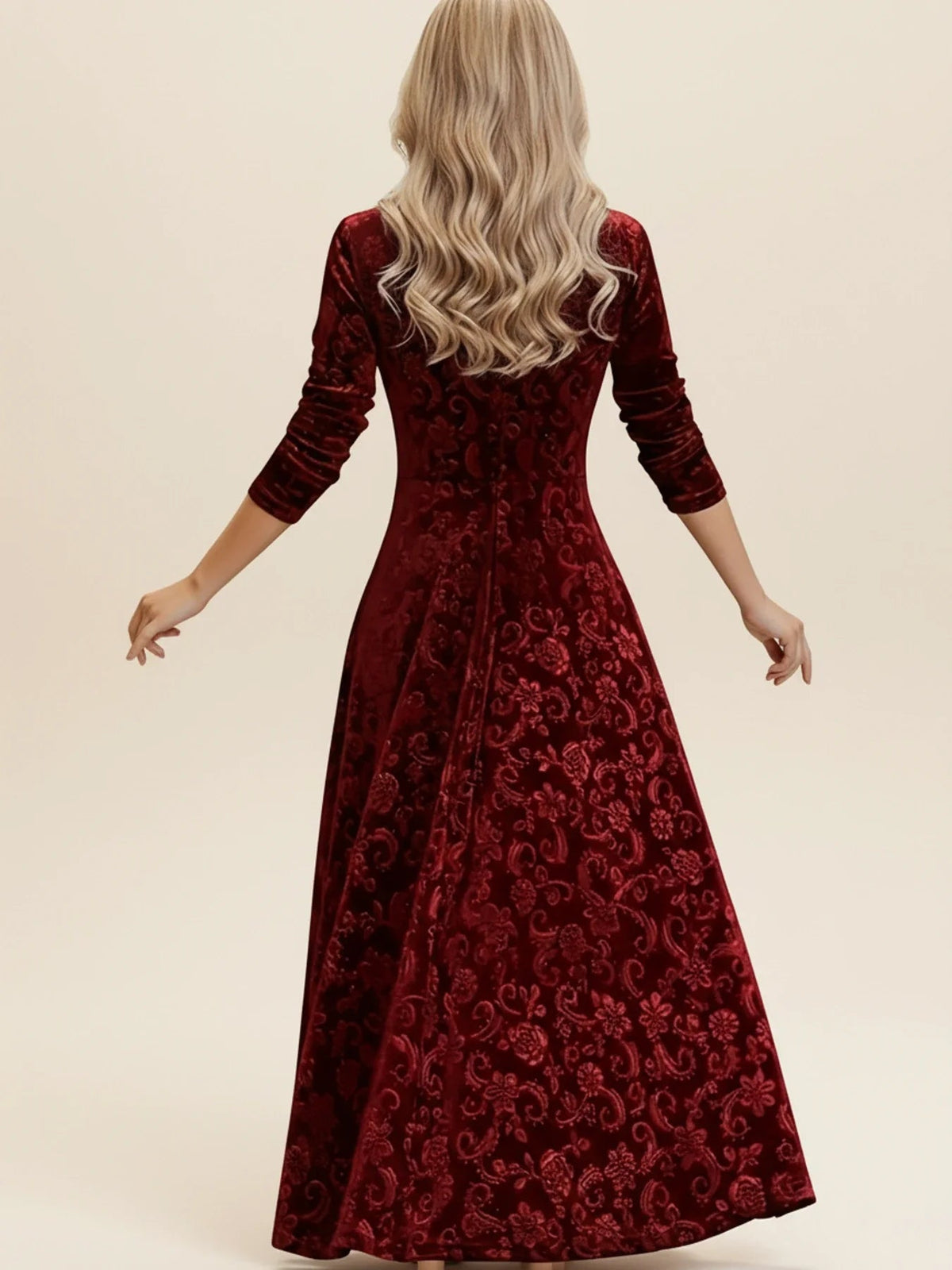 Lydia | Women's Velvet-Feel Jacquard Square-Neck Maxi Dress