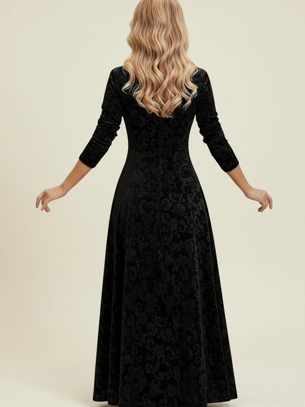 Lydia | Women's Velvet-Feel Jacquard Square-Neck Maxi Dress