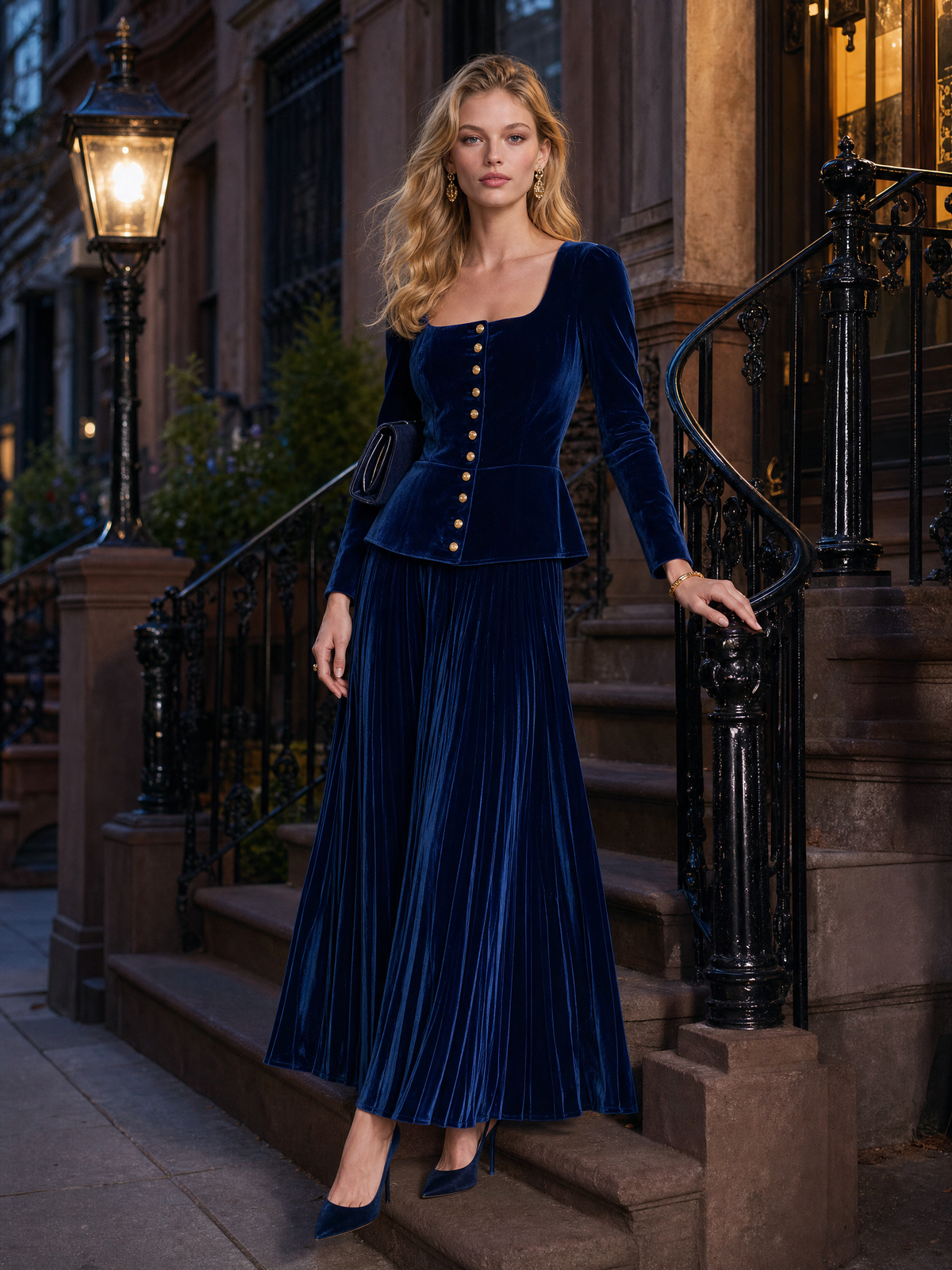 Helena | Women's Velvet Pleated Skirt Set with Peplum Top