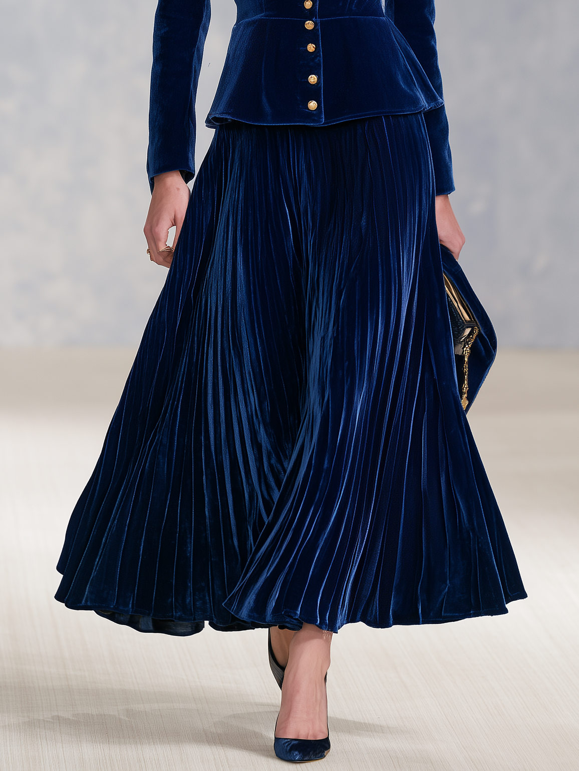 Helena | Women's Velvet Pleated Skirt Set with Peplum Top