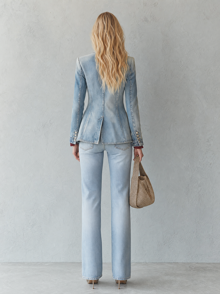 Iris-Rhea | Women's Vintage Double-Breasted Denim Blazer
