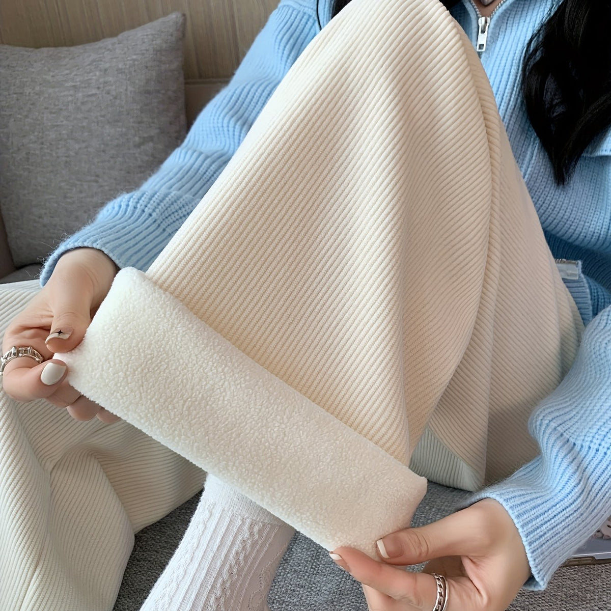 Adele-Agnes | Women's Wide-Leg Fleece-Lined Lounge Pants