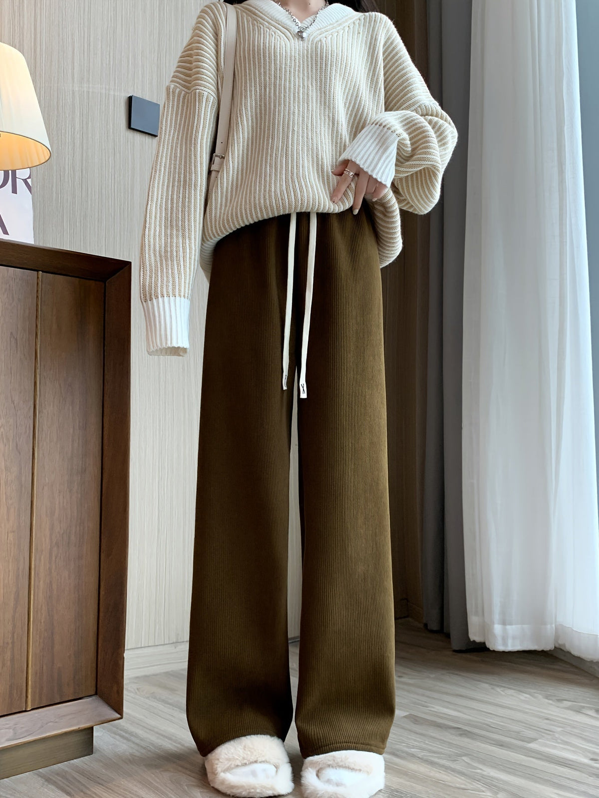 Adele-Agnes | Women's Wide-Leg Fleece-Lined Lounge Pants