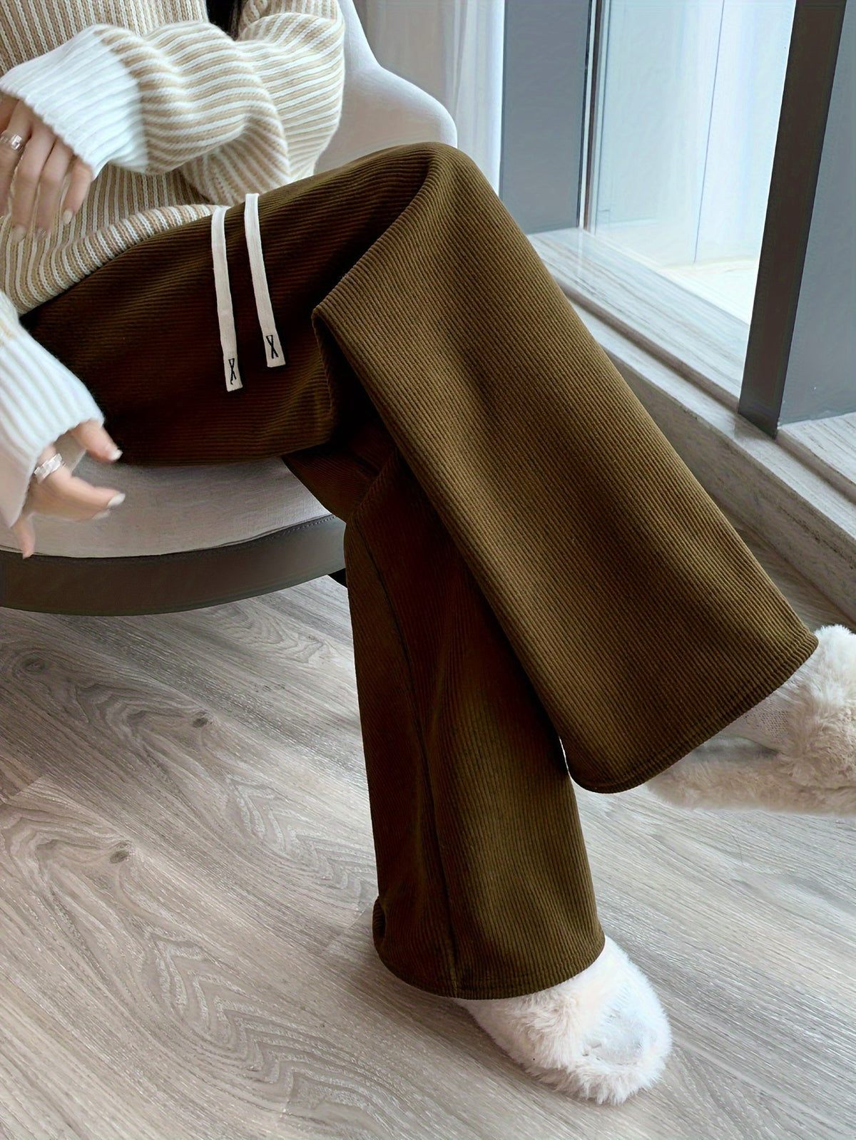 Adele-Agnes | Women's Wide-Leg Fleece-Lined Lounge Pants