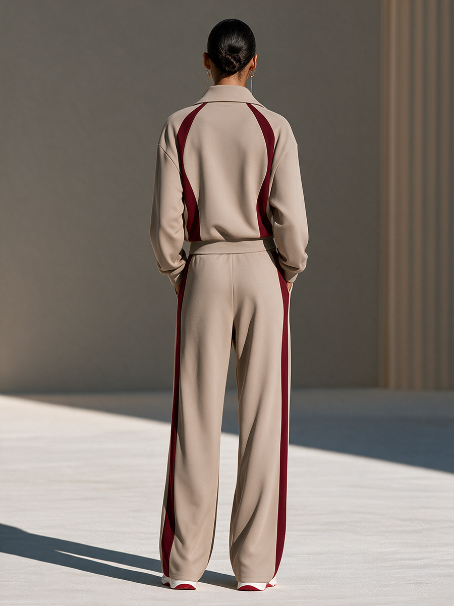 Josephine | Women's Zip-Collar Top and Wide-Leg Pants Set
