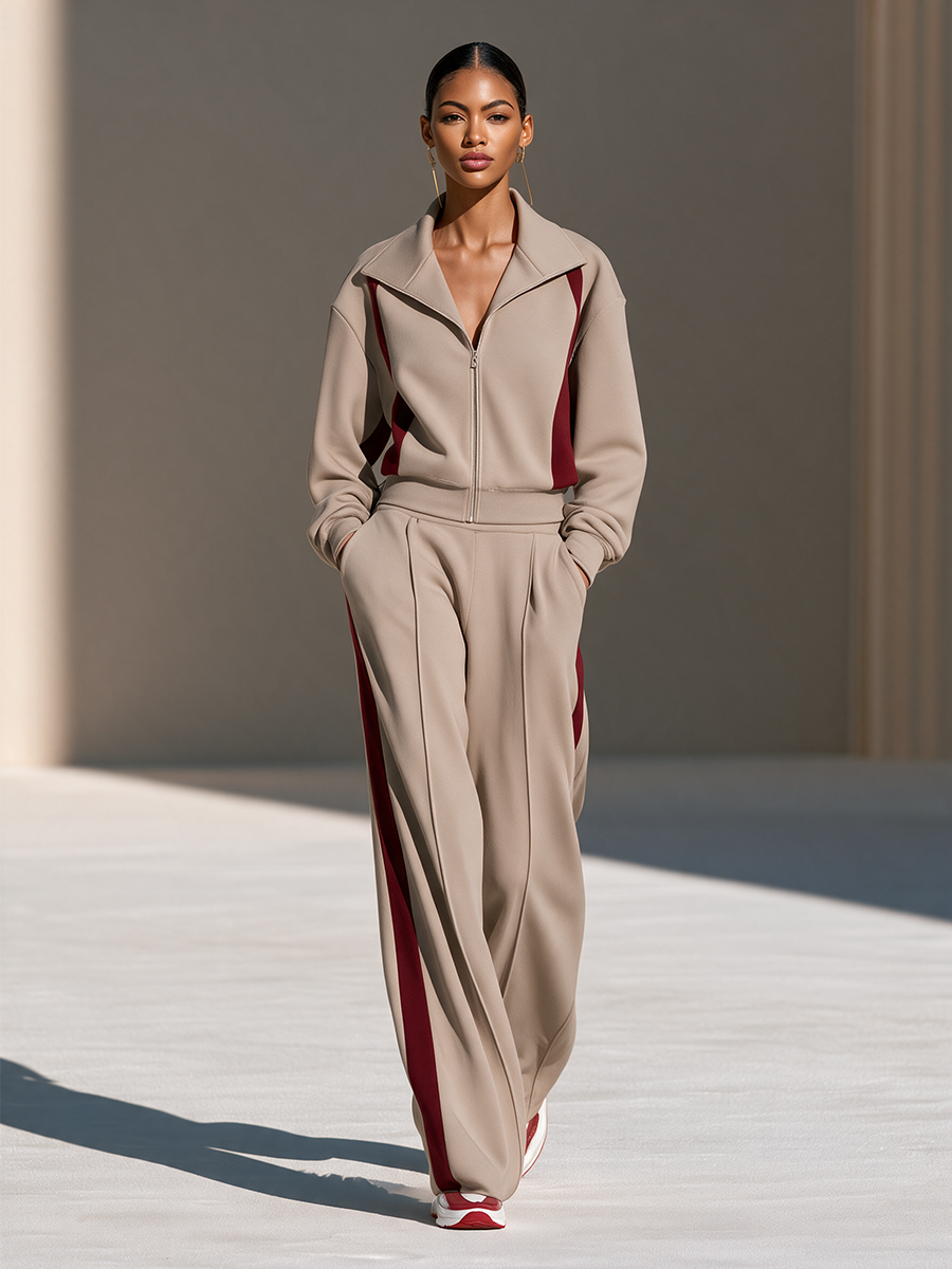 Josephine | Women's Zip-Collar Top and Wide-Leg Pants Set