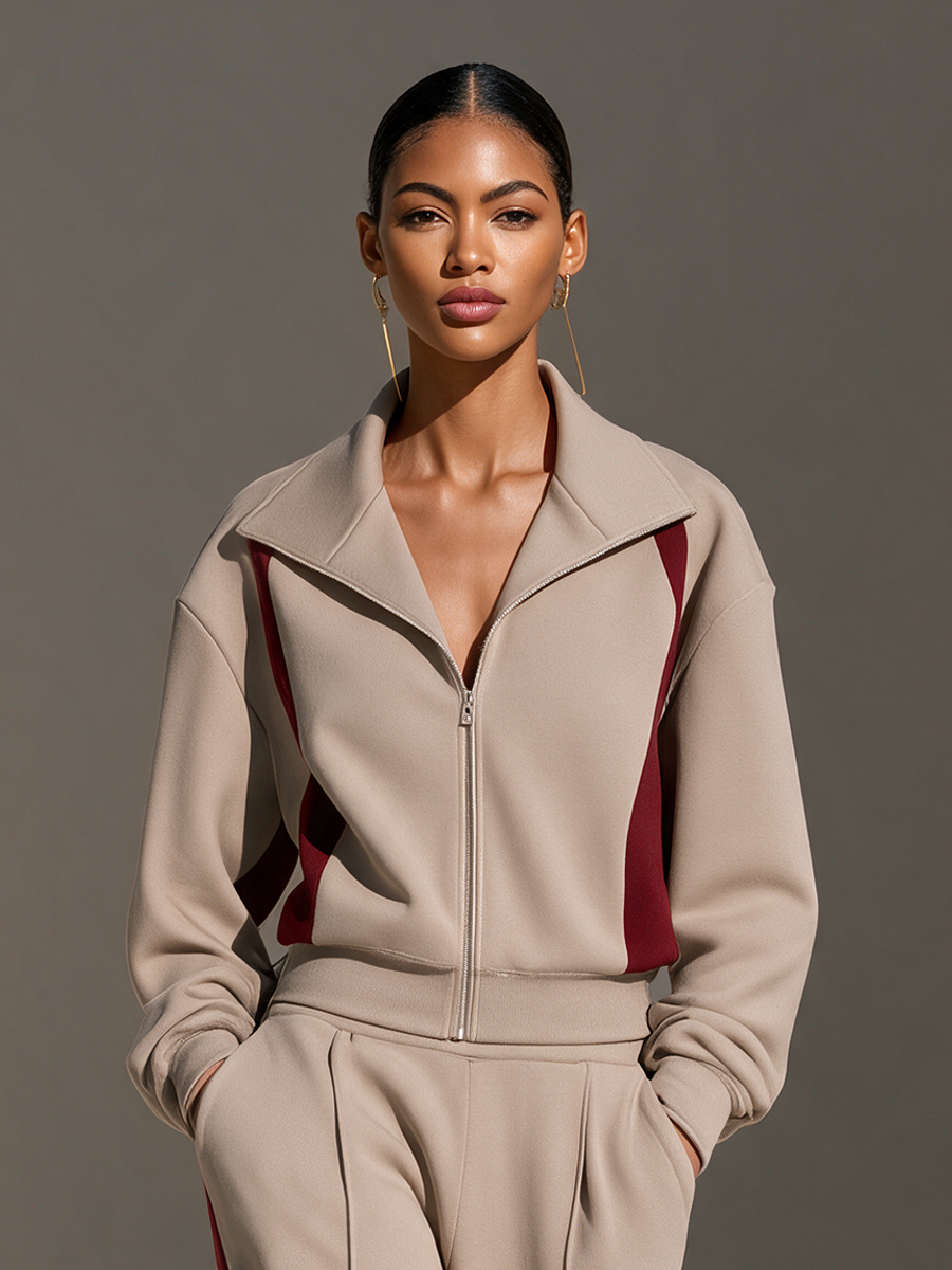 Josephine | Women's Zip-Collar Top and Wide-Leg Pants Set