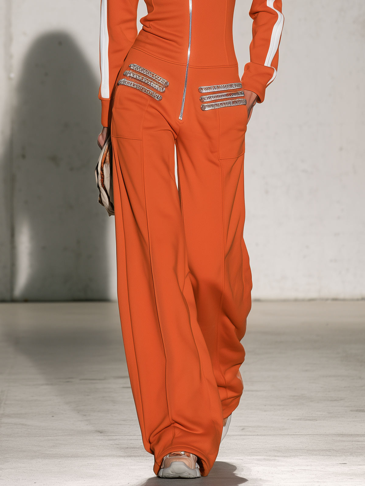 Blanche-Miriam | Women's Zip-Front Striped Sleeve Jumpsuit
