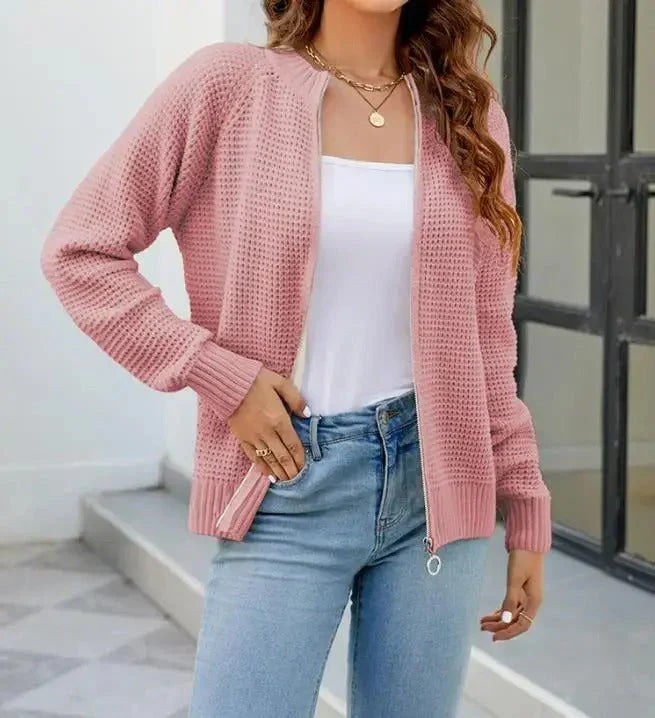 Constance | Women's Zip-Up Waffle-Knit Cardigan