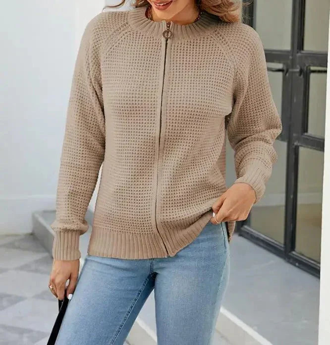 Constance | Women's Zip-Up Waffle-Knit Cardigan