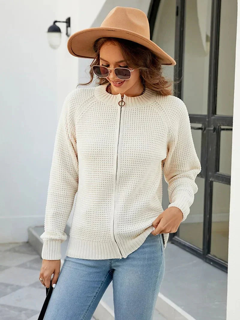 Constance | Women's Zip-Up Waffle-Knit Cardigan