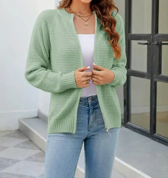 Constance | Women's Zip-Up Waffle-Knit Cardigan