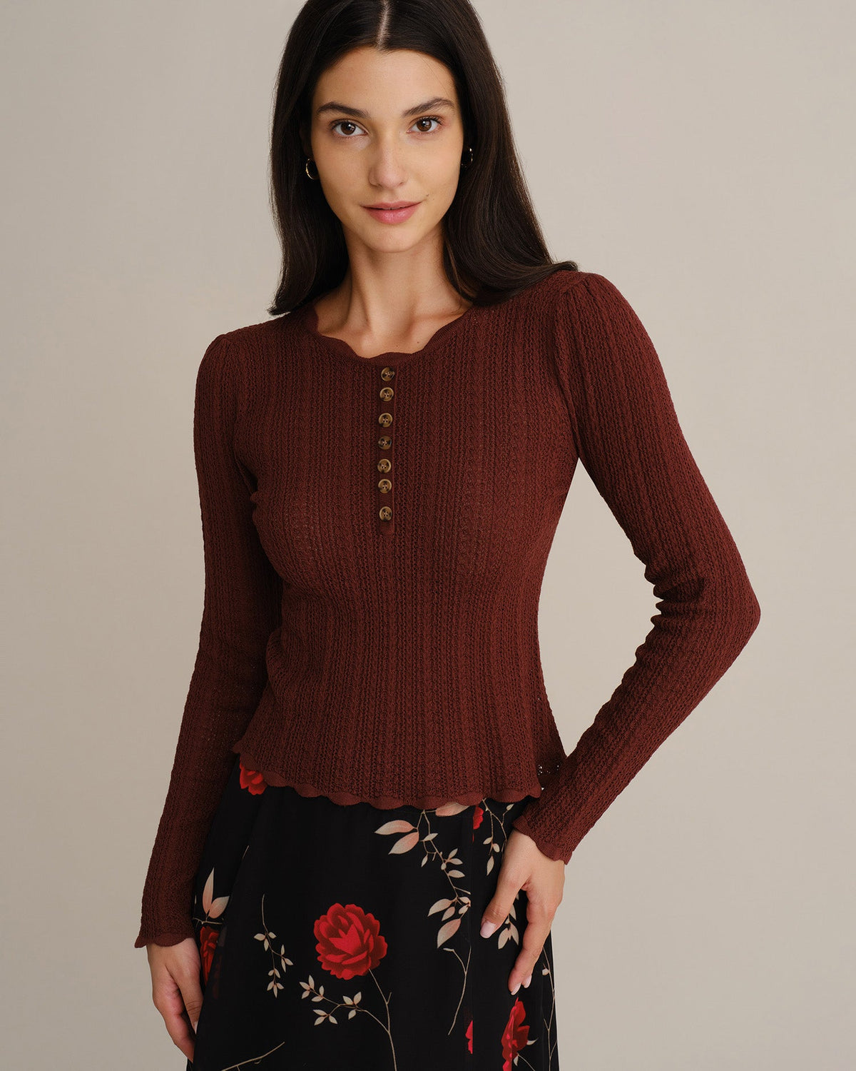 Coraline | Women's Scalloped Button Knit Sweater Dress