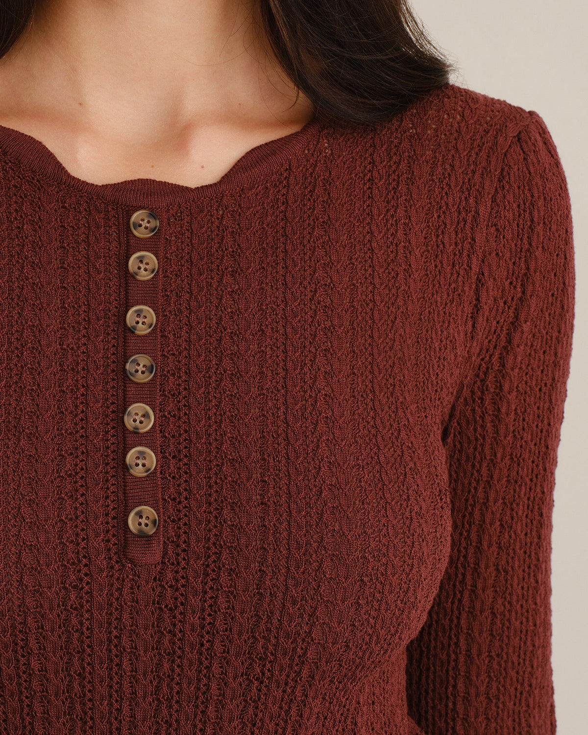 Coraline | Women's Scalloped Button Knit Sweater Dress