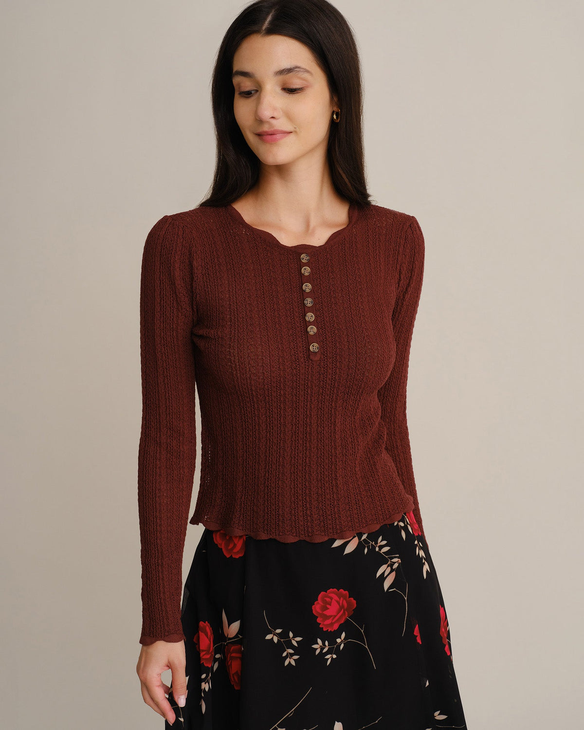 Coraline | Women's Scalloped Button Knit Sweater Dress