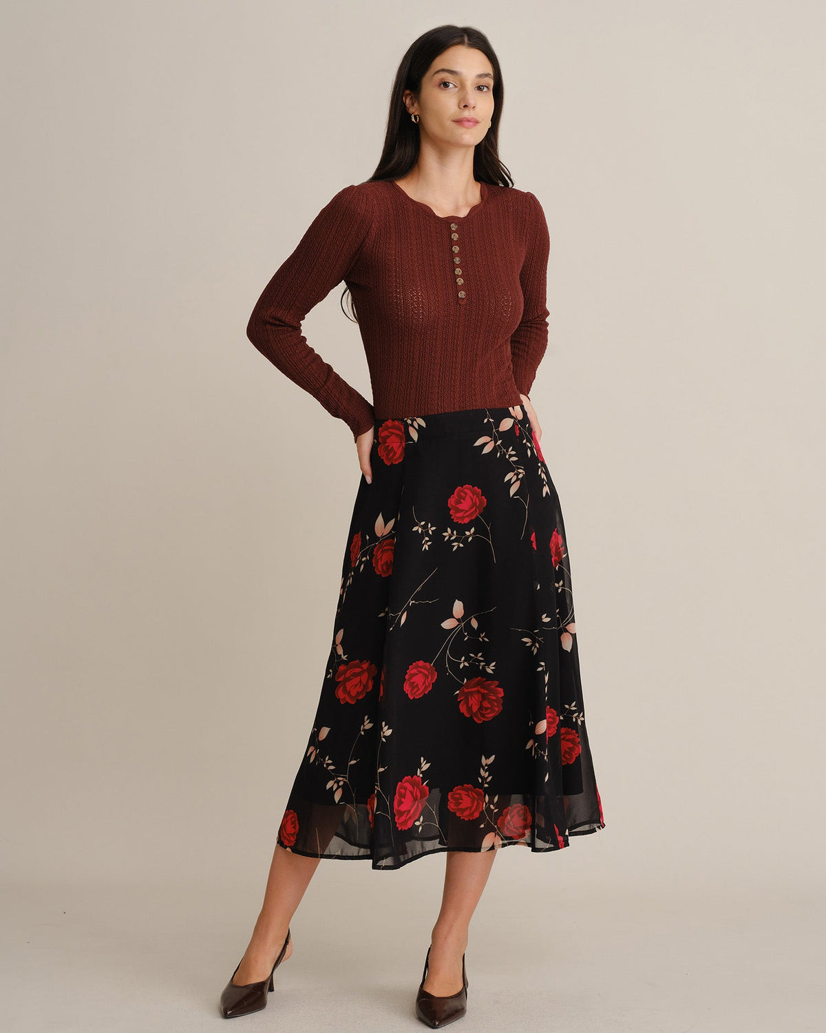 Coraline | Women's Scalloped Button Knit Sweater Dress