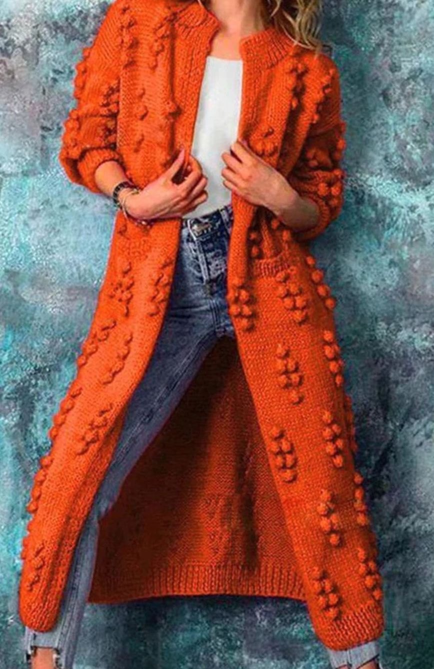 Olivia | Women's Long Open-Front Pom-Pom Knitted Cardigan
