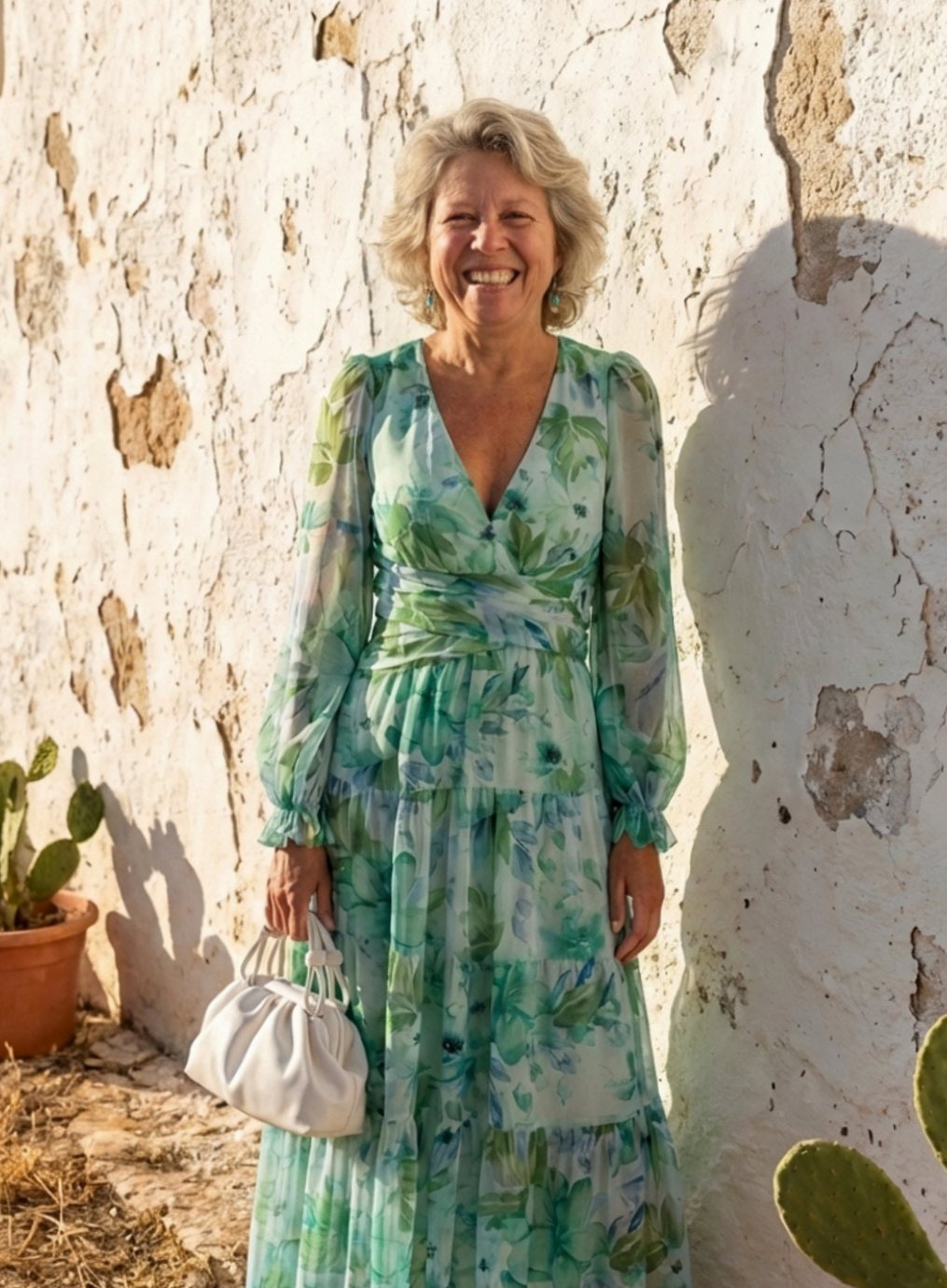 Marigold | Women's Long Sleeve Floral Tiered Chiffon Maxi Dress