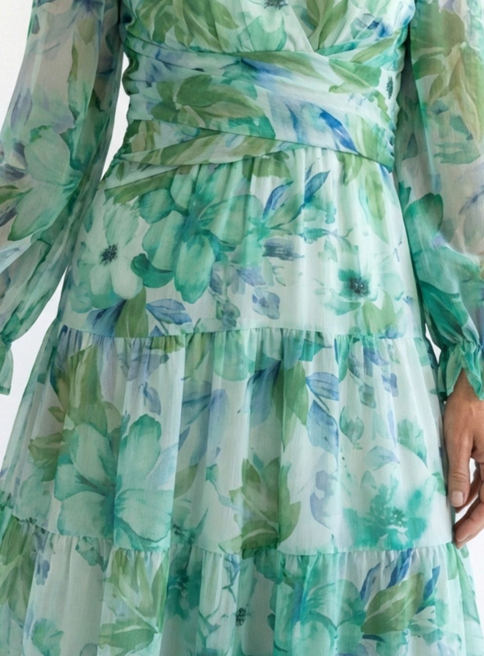 Marigold | Women's Long Sleeve Floral Tiered Chiffon Maxi Dress