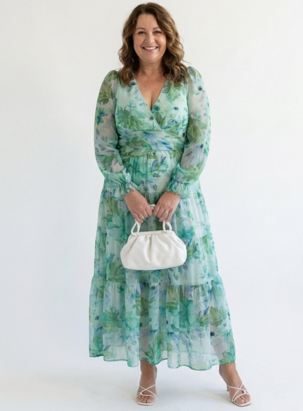 Marigold | Women's Long Sleeve Floral Tiered Chiffon Maxi Dress