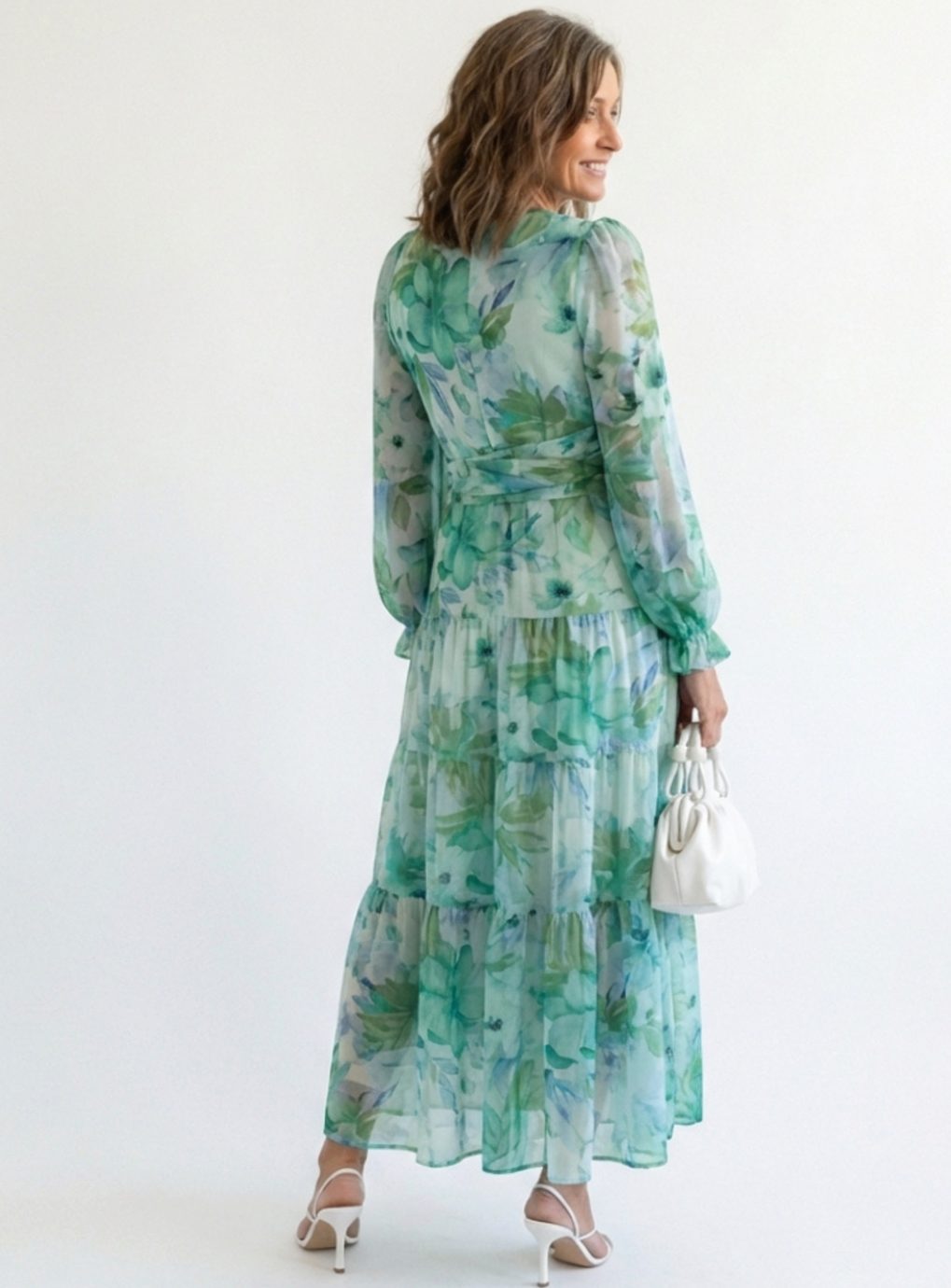 Marigold | Women's Long Sleeve Floral Tiered Chiffon Maxi Dress