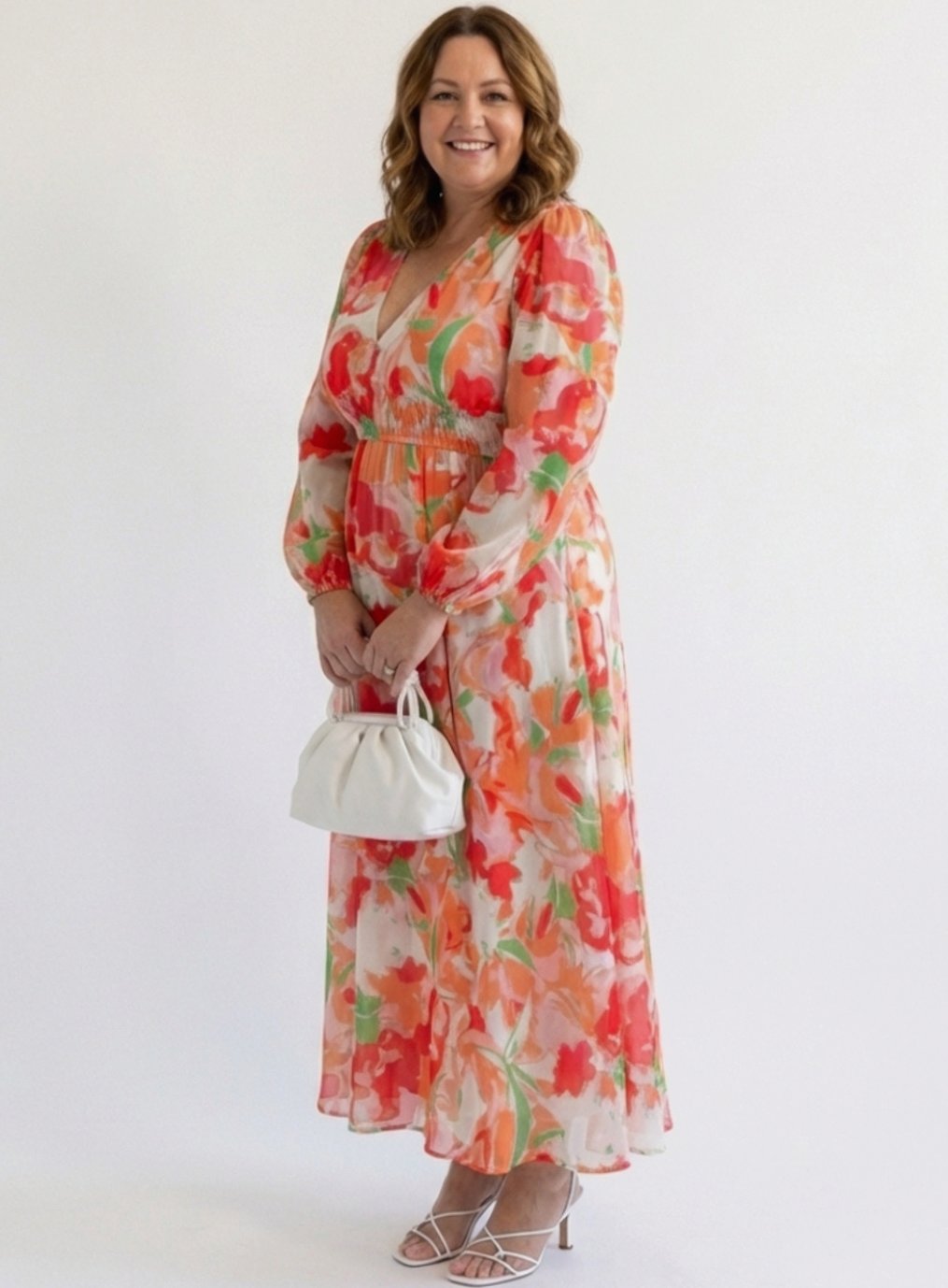 Marigold | Women's Long Sleeve Floral Tiered Chiffon Maxi Dress